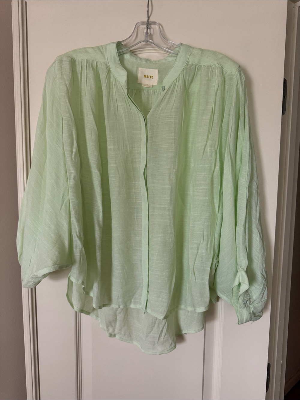 Maeve Pale Mint Gauze Button-Front Blouse